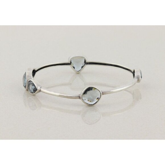 Sterling Silver Blue Glass Admire Bangle Bracelet 8" Silpada - Picture 7 of 8